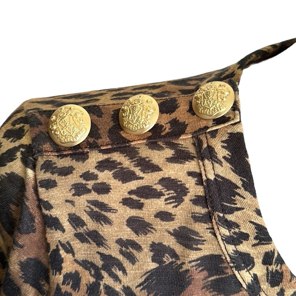 Veronica Beard black & tan animal leopard print t-shirt with button detail XS - Picture 3 of 6